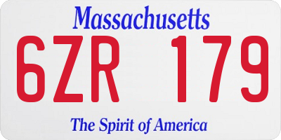 MA license plate 6ZR179