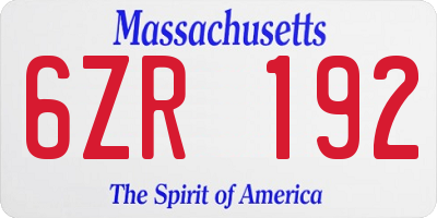 MA license plate 6ZR192