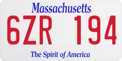 MA license plate 6ZR194