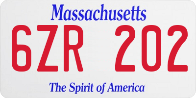 MA license plate 6ZR202