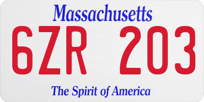 MA license plate 6ZR203