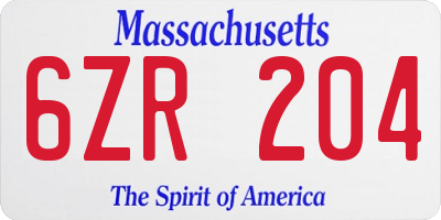 MA license plate 6ZR204