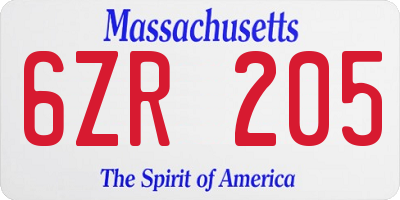MA license plate 6ZR205
