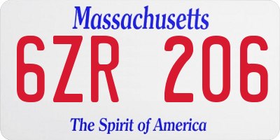 MA license plate 6ZR206