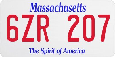 MA license plate 6ZR207