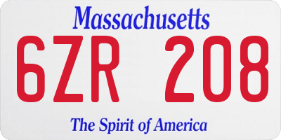 MA license plate 6ZR208