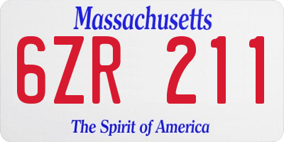 MA license plate 6ZR211