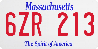 MA license plate 6ZR213