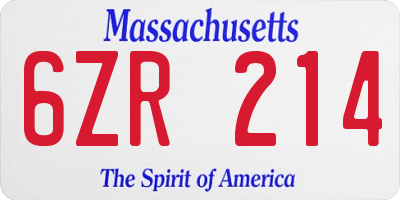 MA license plate 6ZR214