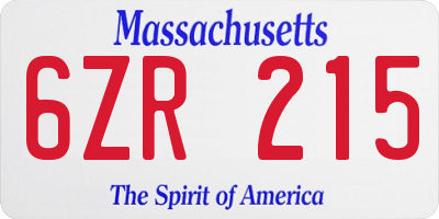 MA license plate 6ZR215