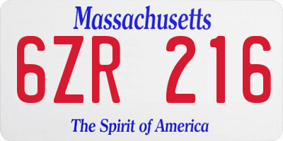 MA license plate 6ZR216