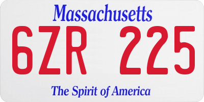MA license plate 6ZR225