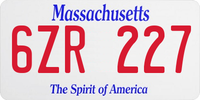 MA license plate 6ZR227