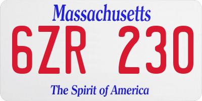 MA license plate 6ZR230