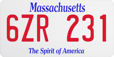 MA license plate 6ZR231