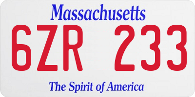 MA license plate 6ZR233