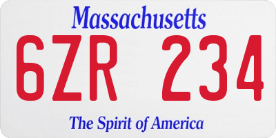 MA license plate 6ZR234