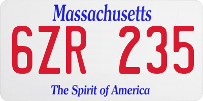 MA license plate 6ZR235