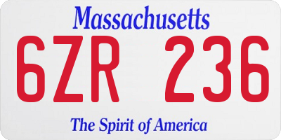 MA license plate 6ZR236