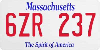 MA license plate 6ZR237