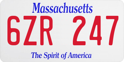 MA license plate 6ZR247