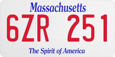 MA license plate 6ZR251