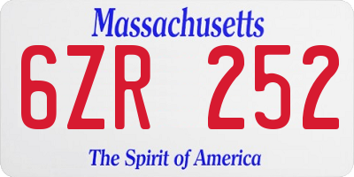 MA license plate 6ZR252