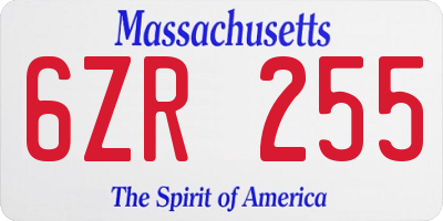 MA license plate 6ZR255