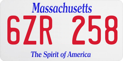 MA license plate 6ZR258