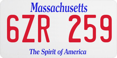 MA license plate 6ZR259