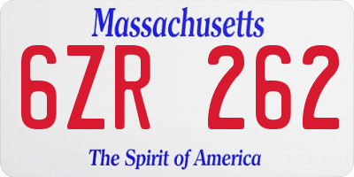MA license plate 6ZR262