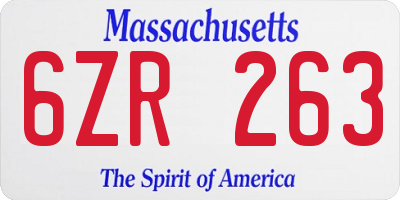 MA license plate 6ZR263