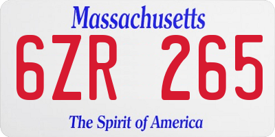 MA license plate 6ZR265