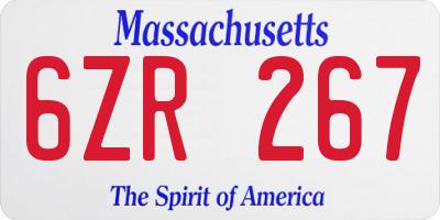 MA license plate 6ZR267