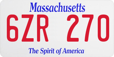 MA license plate 6ZR270