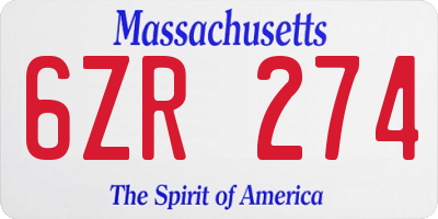 MA license plate 6ZR274