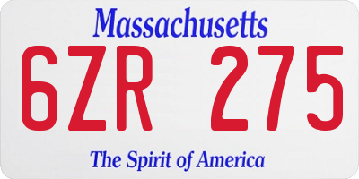 MA license plate 6ZR275