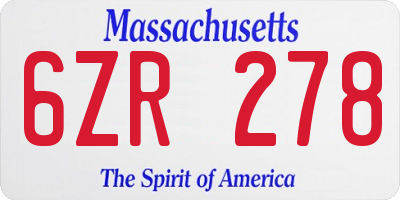 MA license plate 6ZR278
