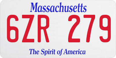 MA license plate 6ZR279