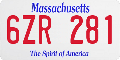 MA license plate 6ZR281