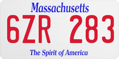 MA license plate 6ZR283