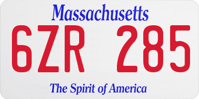 MA license plate 6ZR285