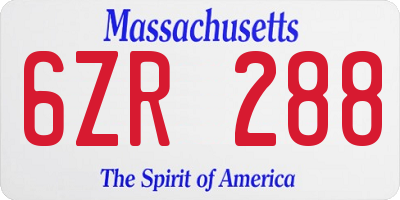 MA license plate 6ZR288
