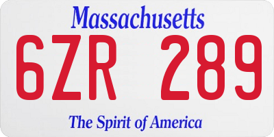 MA license plate 6ZR289