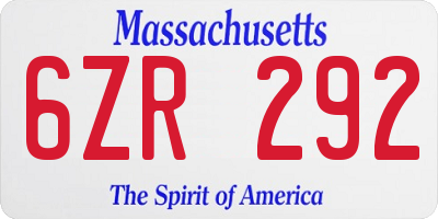 MA license plate 6ZR292