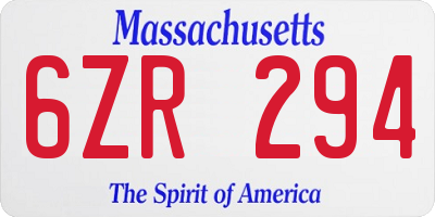 MA license plate 6ZR294