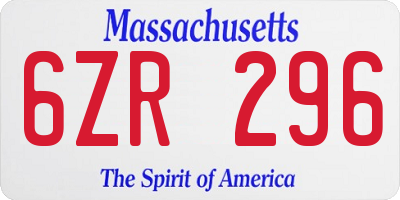 MA license plate 6ZR296