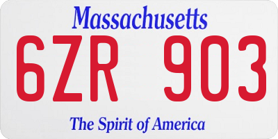 MA license plate 6ZR903