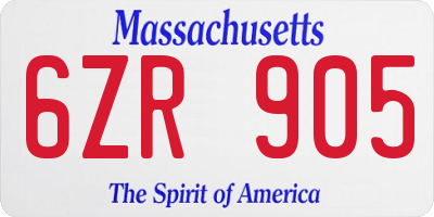 MA license plate 6ZR905