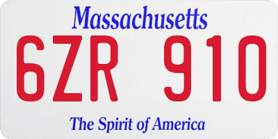 MA license plate 6ZR910